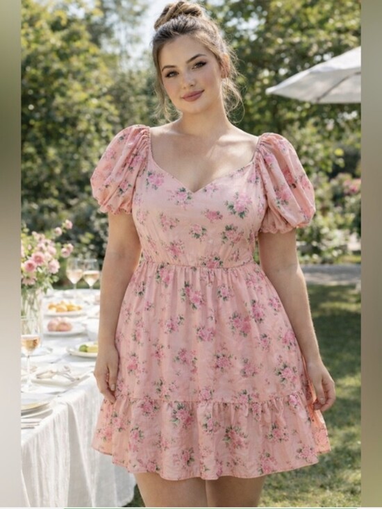 LoveShackFancy Dresses & Skirts - Love ShackFancy Peach Pink Floral Puff-Sleeve Dress 10
